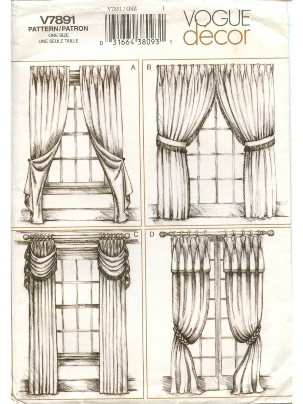 Vogue Decor V7891 Window Treatment Sewing Pattern For Pleated Curtains & Drapes
